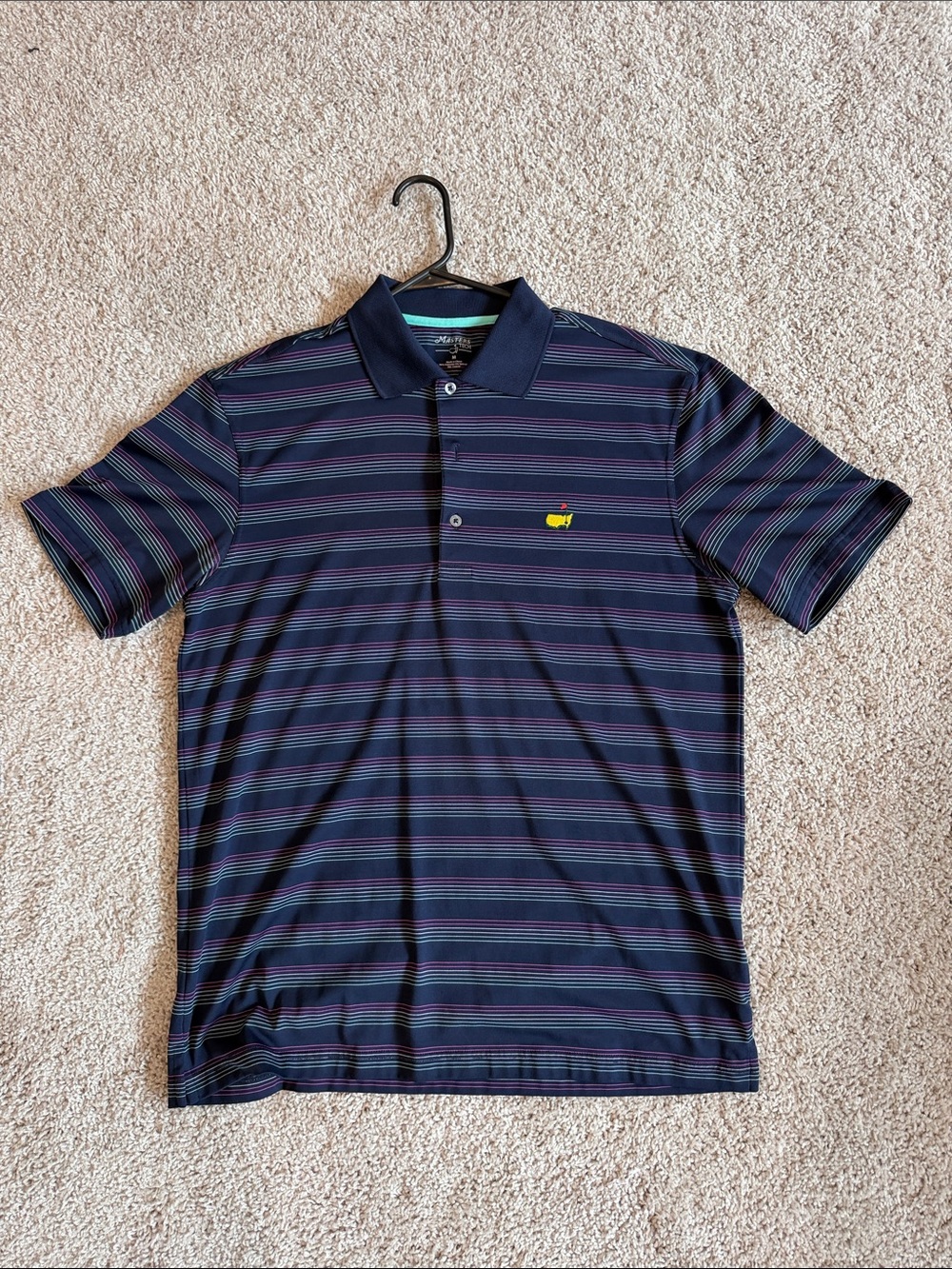 Masters Embroidered Logo Stripe Polo Shirt - Navy